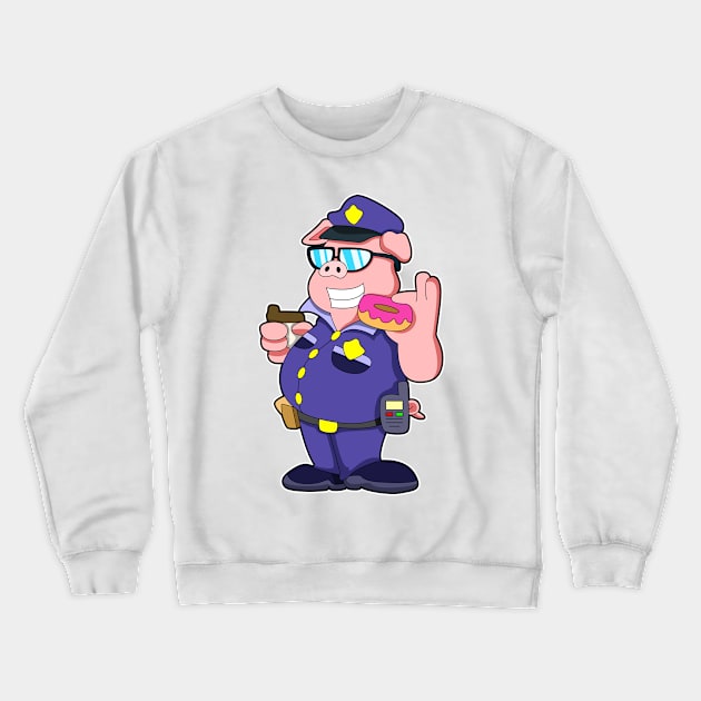 Pig as Police officer with Sunglasses & Donut Crewneck Sweatshirt by Markus Schnabel